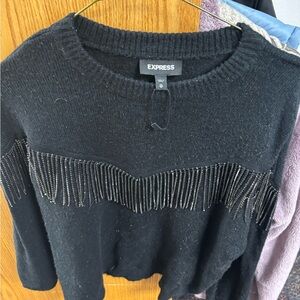 Express Black Sweater with Fringe Detail